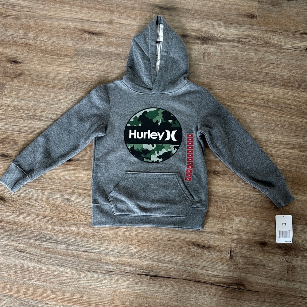 Hurley Gray Hoodie with Camo and Red Accents